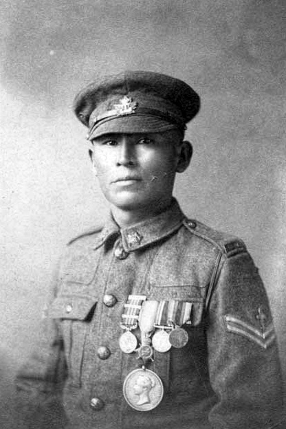 Corporal Francis Pegahmagabow MM & two bars, 1914-1915 Star, British War Medal, Victory Medal.