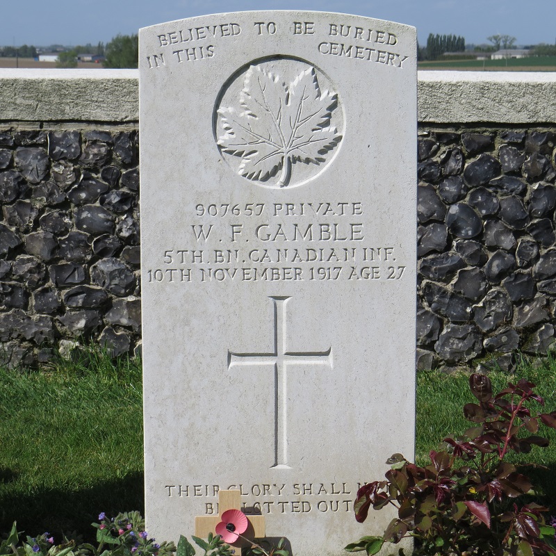 Special Memorials Private William Francis Gamble, Tyne Cot Cemetery, 24 April 2019. CEFRG