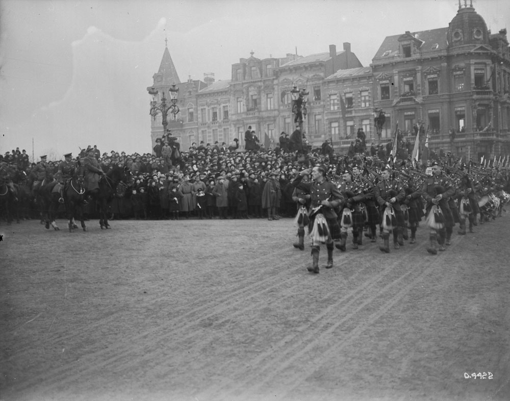 (Belgian) 15th Inf. Battalion march past.- "General Jacques, Belgian Army reviewing 1st Canadian Division, Liege." February 1919
